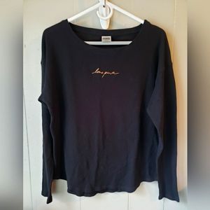 VS Pink black henley with gold lettering